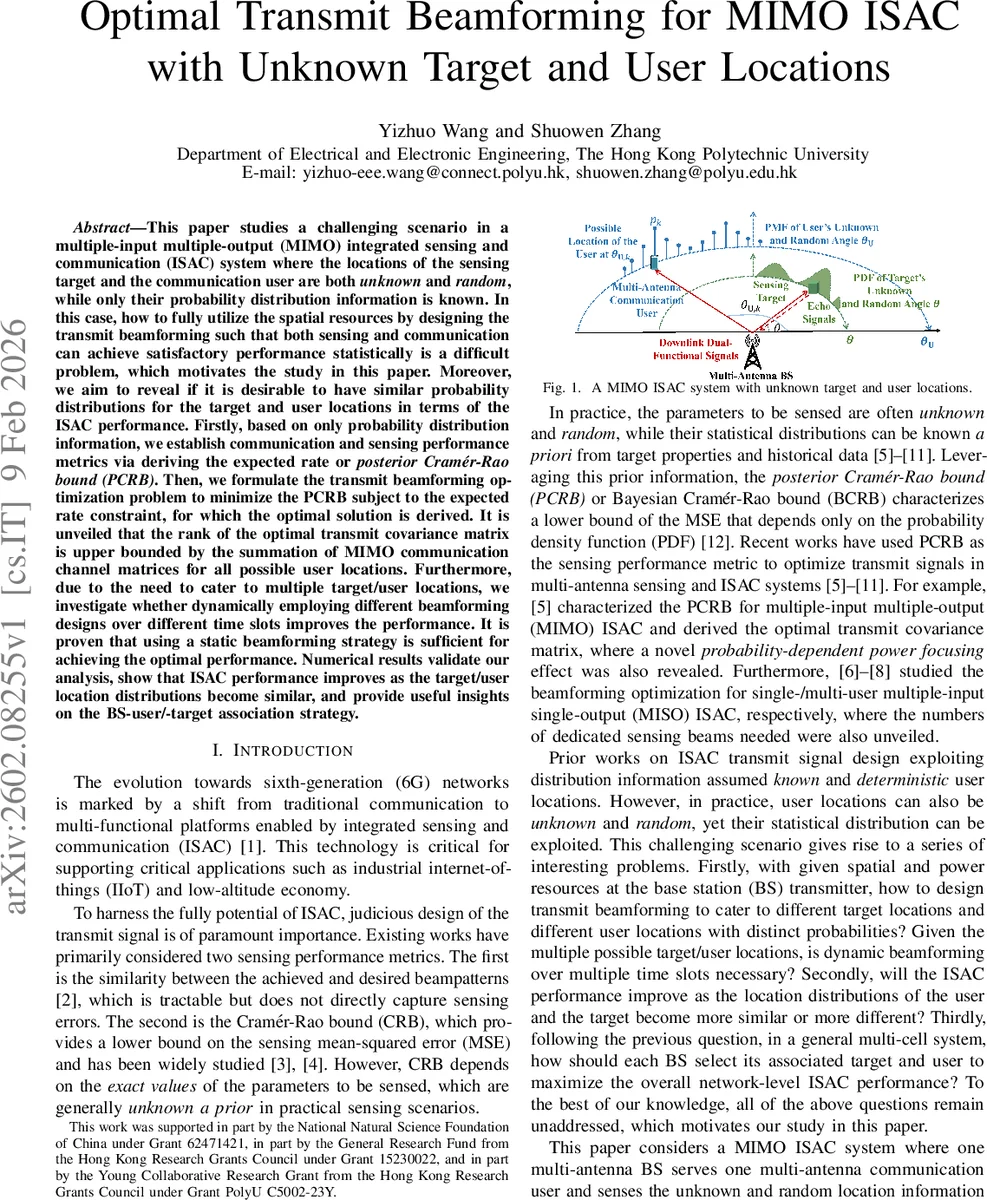 Optimal Transmit Beamforming for MIMO ISAC with Unknown Target and User Locations