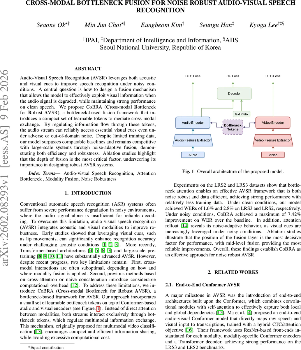Cross-Modal Bottleneck Fusion For Noise Robust Audio-Visual Speech Recognition