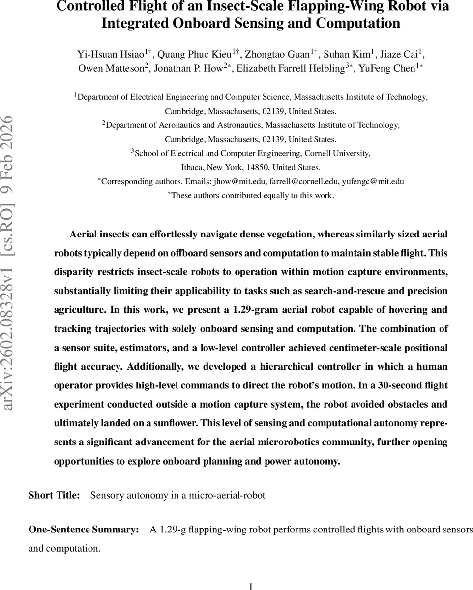 Controlled Flight of an Insect-Scale Flapping-Wing Robot via Integrated Onboard Sensing and Computation
