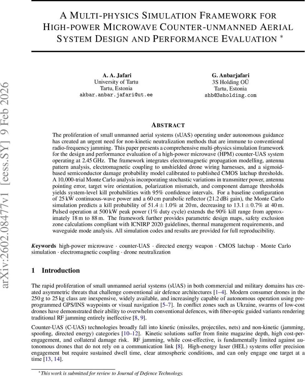 A Multi-physics Simulation Framework for High-power Microwave Counter-unmanned Aerial System Design and Performance Evaluation