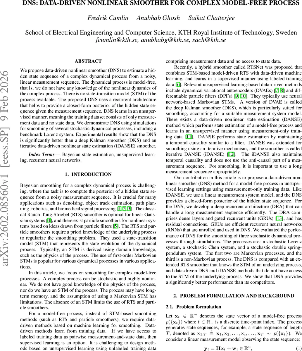 DNS: Data-driven Nonlinear Smoother for Complex Model-free Process