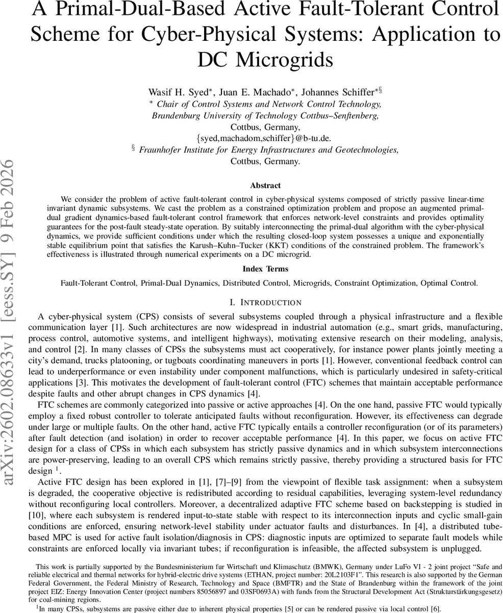 A Primal-Dual-Based Active Fault-Tolerant Control Scheme for Cyber-Physical Systems: Application to DC Microgrids