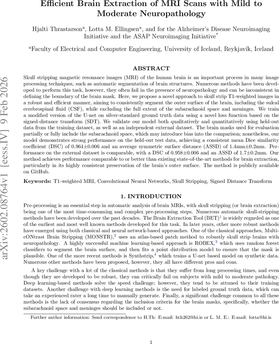 Efficient Brain Extraction of MRI Scans with Mild to Moderate Neuropathology