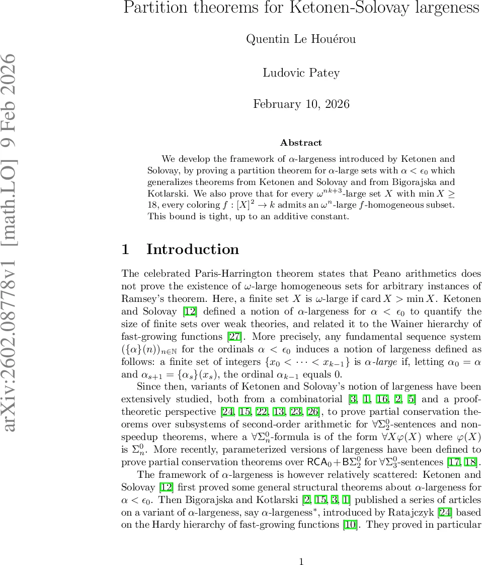 Partition theorems for Ketonen-Solovay largeness