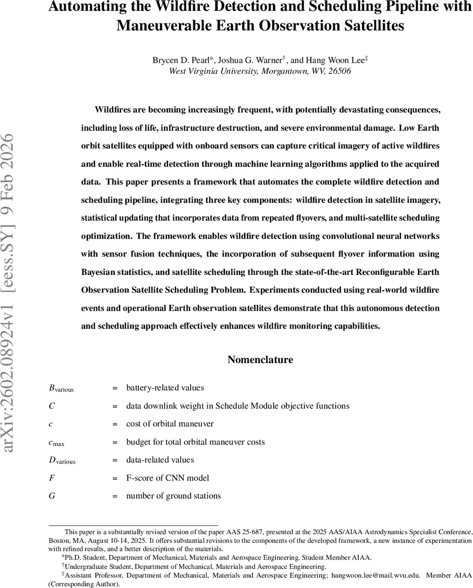 Automating the Wildfire Detection and Scheduling Pipeline with Maneuverable Earth Observation Satellites