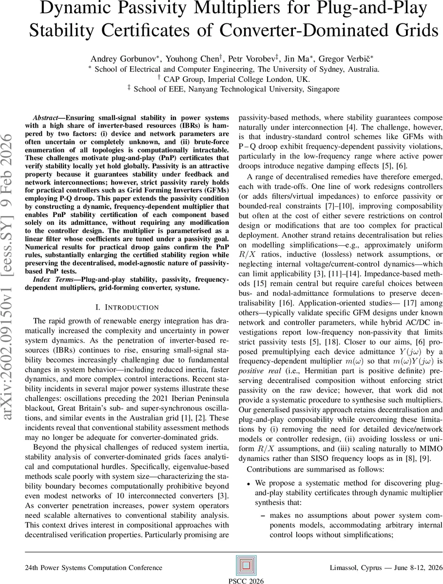 Dynamic Passivity Multipliers for Plug-and-Play Stability Certificates of Converter-Dominated Grids