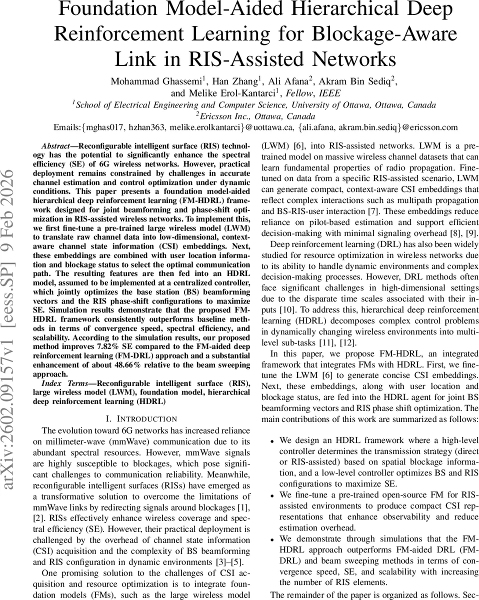 Foundation Model-Aided Hierarchical Deep Reinforcement Learning for Blockage-Aware Link in RIS-Assisted Networks