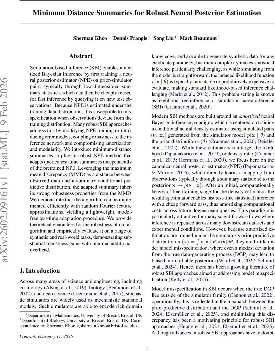 Minimum Distance Summaries for Robust Neural Posterior Estimation