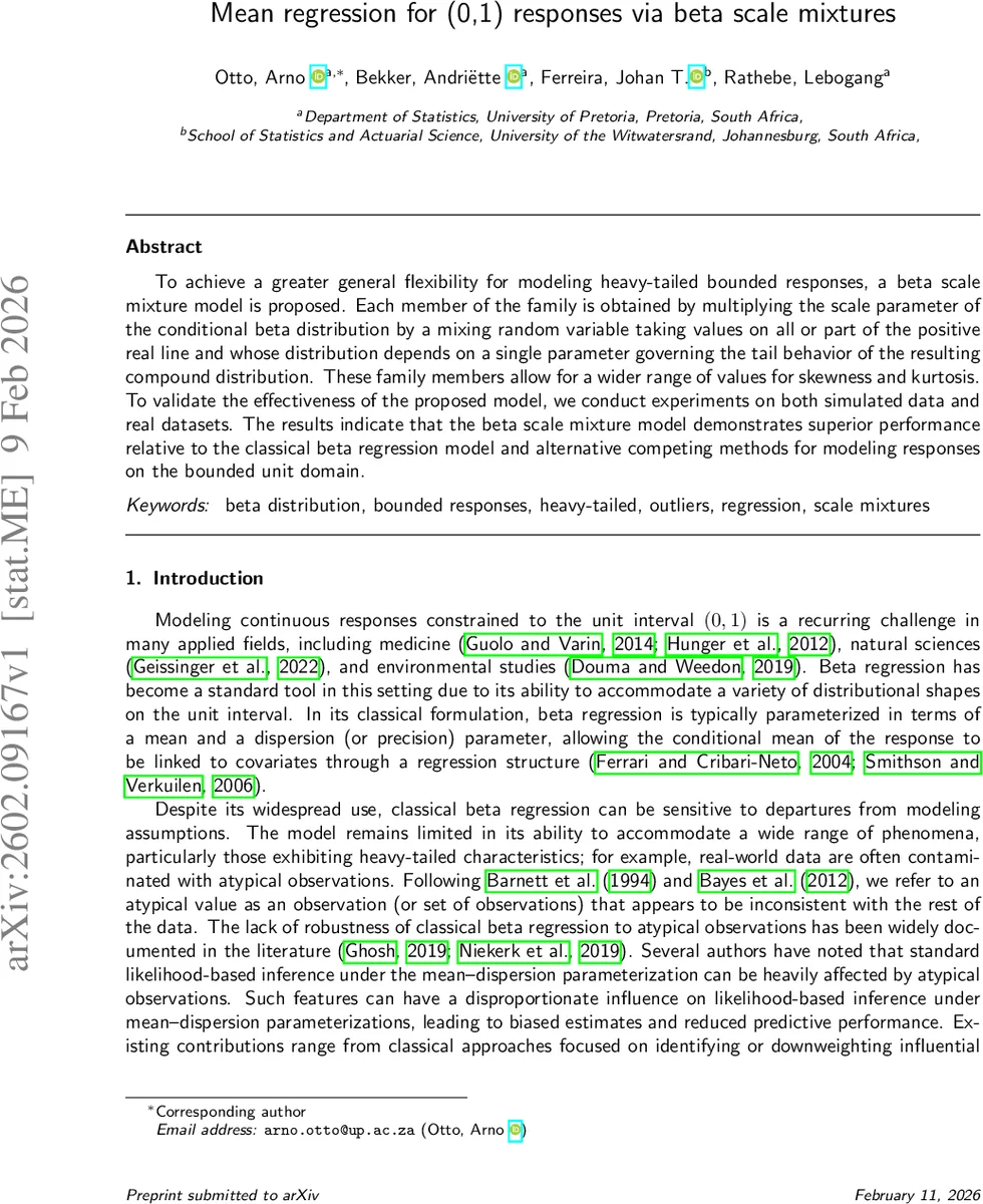 Mean regression for (0,1) responses via beta scale mixtures