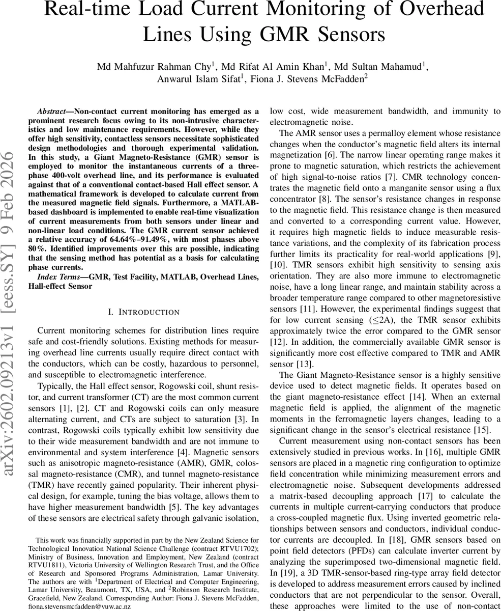 Real-time Load Current Monitoring of Overhead Lines Using GMR Sensors