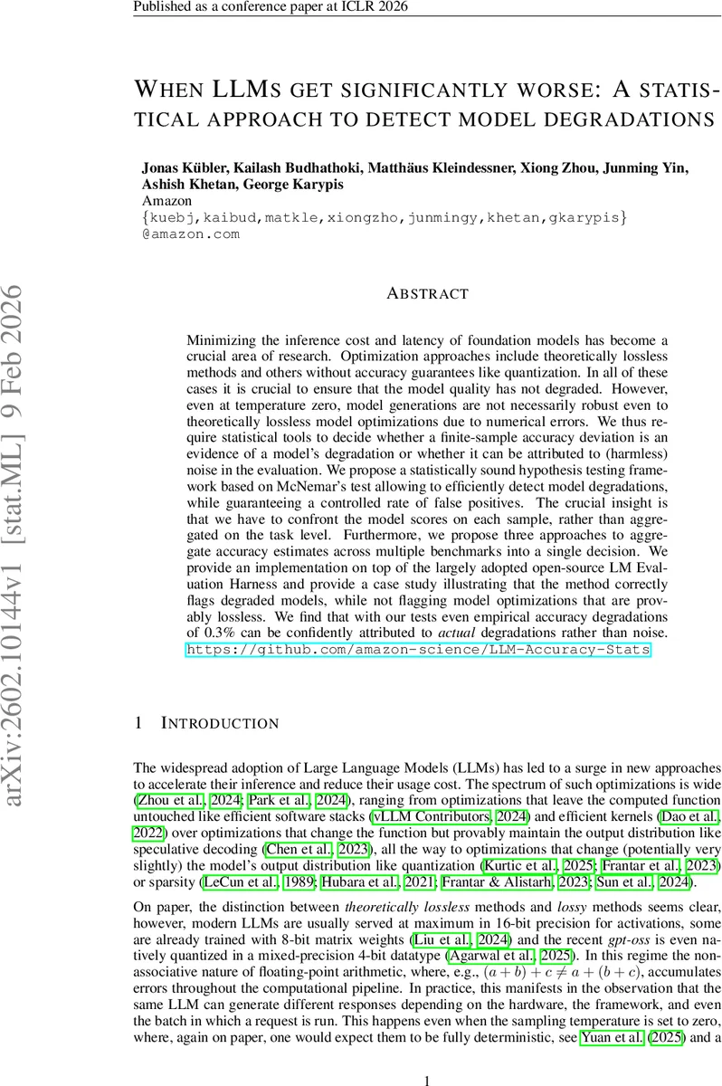 When LLMs get significantly worse: A statistical approach to detect model degradations