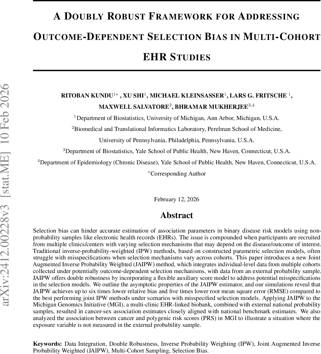 A Doubly Robust Framework for Addressing Outcome-Dependent Selection Bias in Multi-Cohort EHR Studies
