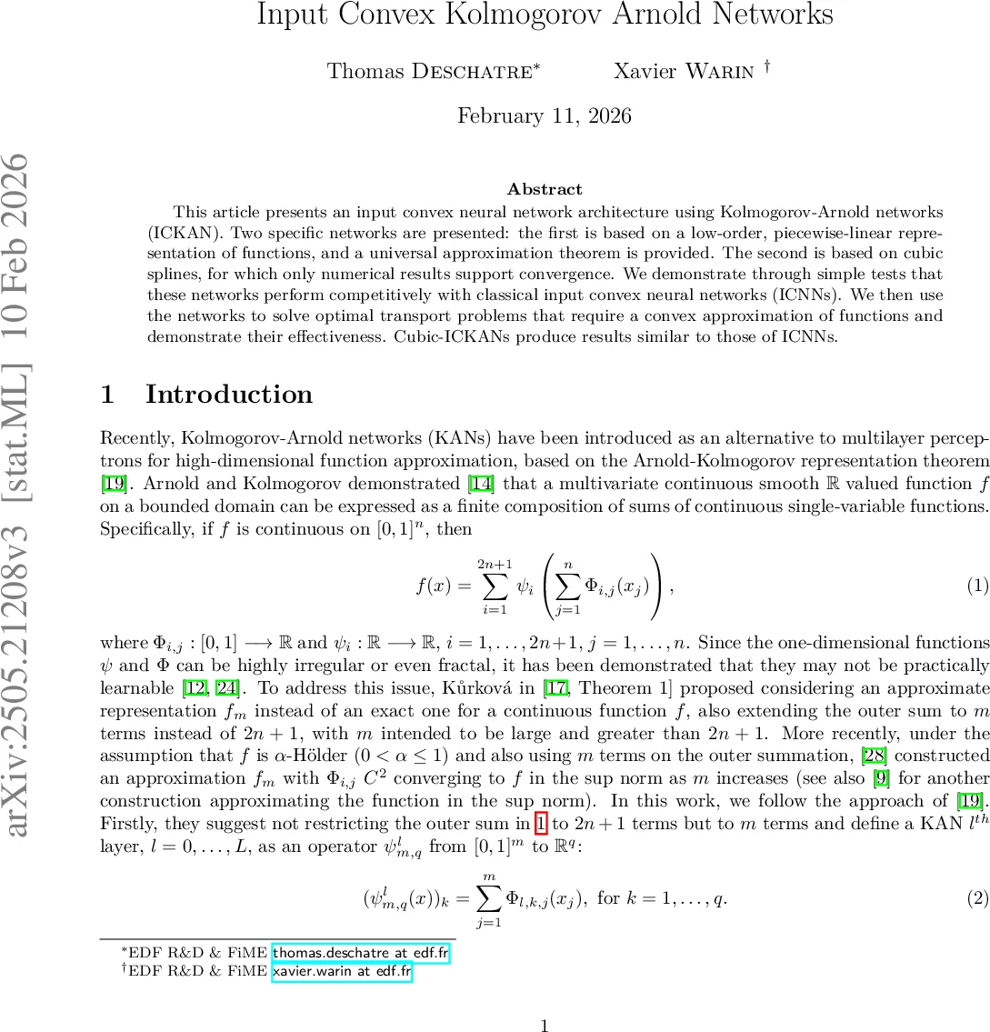 Input Convex Kolmogorov Arnold Networks