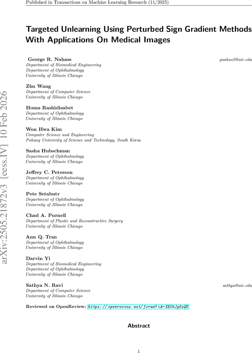 Targeted Unlearning Using Perturbed Sign Gradient Methods With Applications On Medical Images