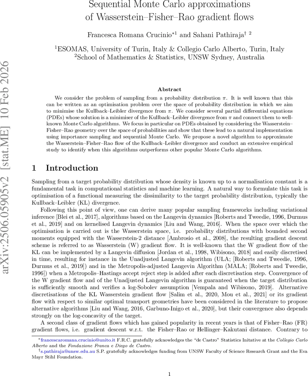 Sequential Monte Carlo approximations of Wasserstein--Fisher--Rao gradient flows