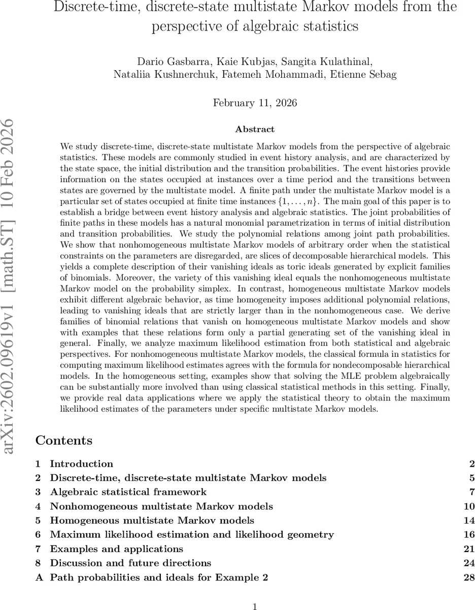 Discrete-time, discrete-state multistate Markov models from the perspective of algebraic statistics