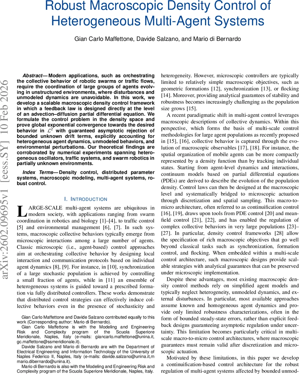 Robust Macroscopic Density Control of Heterogeneous Multi-Agent Systems