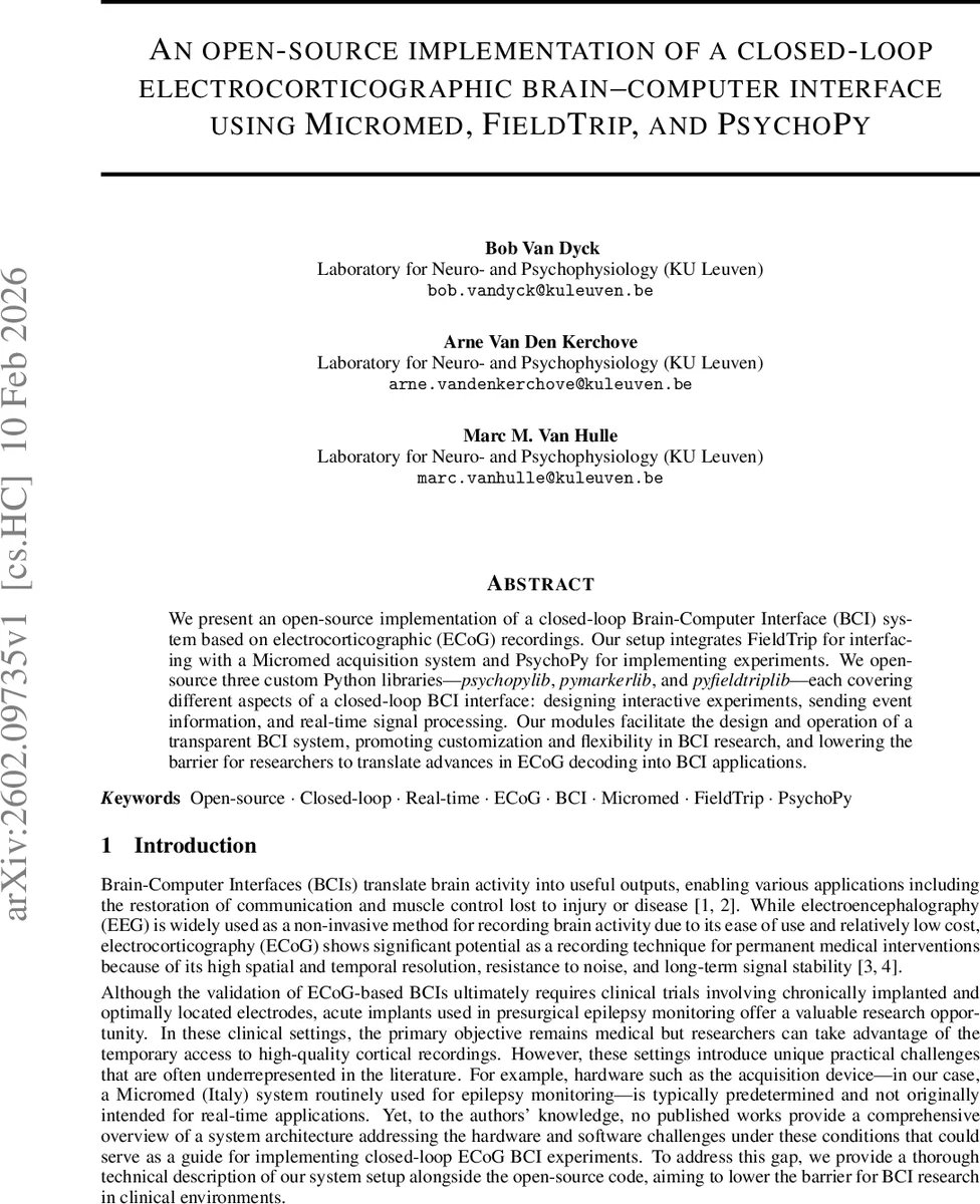 An open-source implementation of a closed-loop electrocorticographic Brain-Computer Interface using Micromed, FieldTrip, and PsychoPy