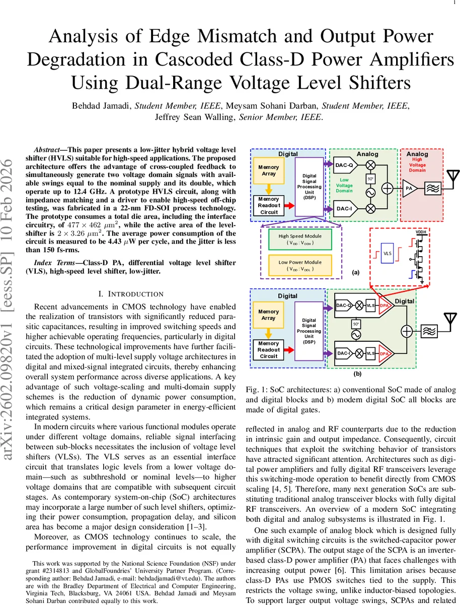 Analysis of Edge Mismatch and Output Power Degradation in Cascoded Class-D Power Amplifiers Using Dual-Range Voltage Level Shifters