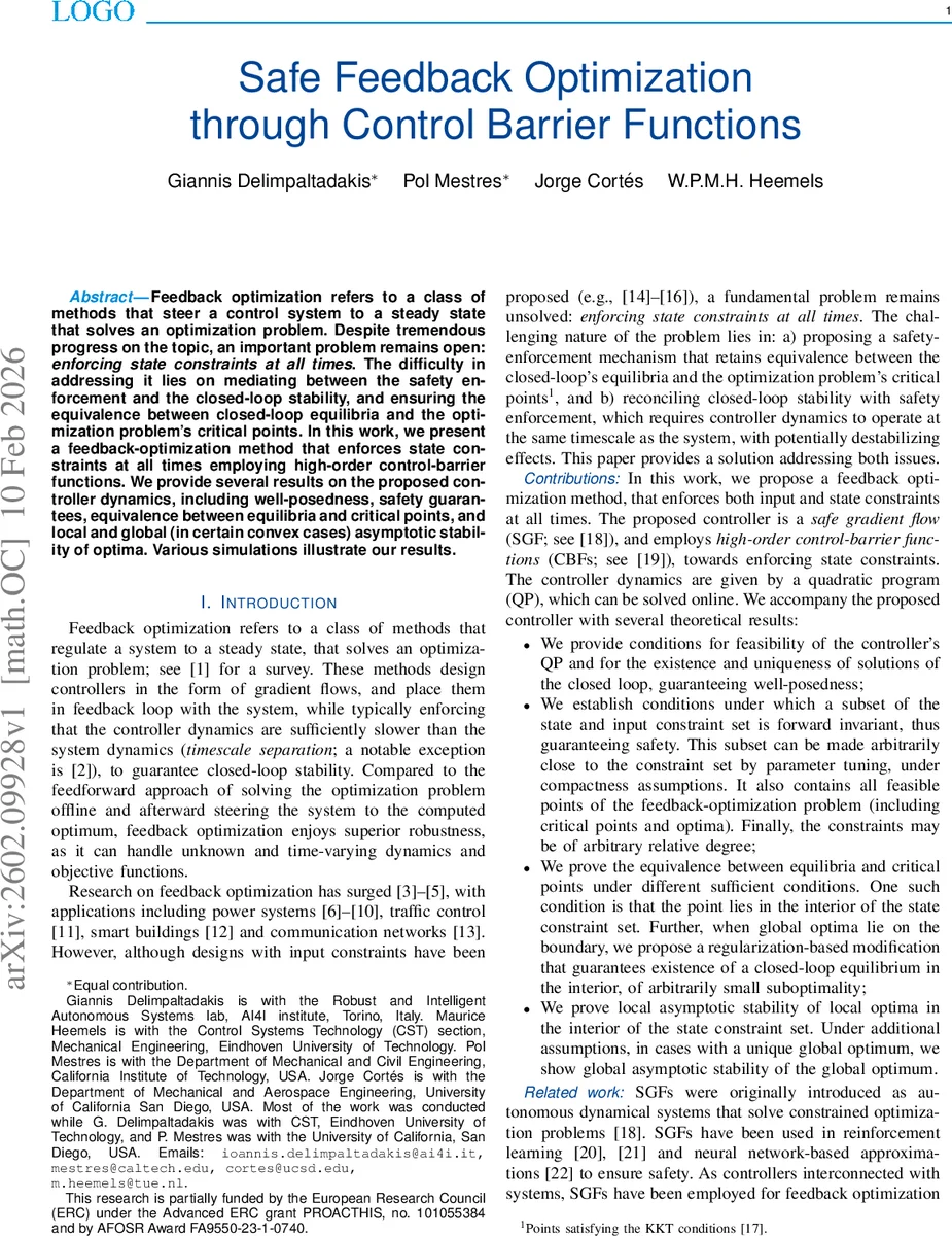 Safe Feedback Optimization through Control Barrier Functions