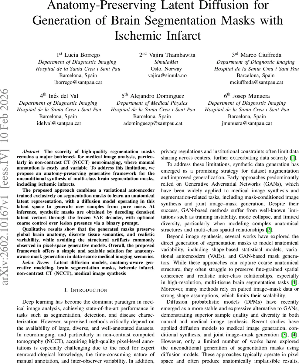 Anatomy-Preserving Latent Diffusion for Generation of Brain Segmentation Masks with Ischemic Infarct