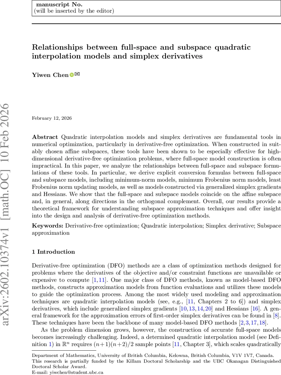 Relationships between full-space and subspace quadratic interpolation models and simplex derivatives