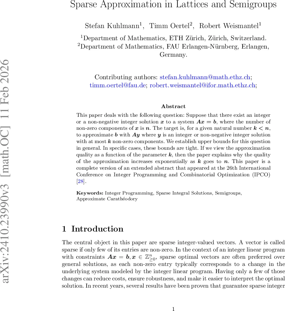 Sparse Approximation in Lattices and Semigroups