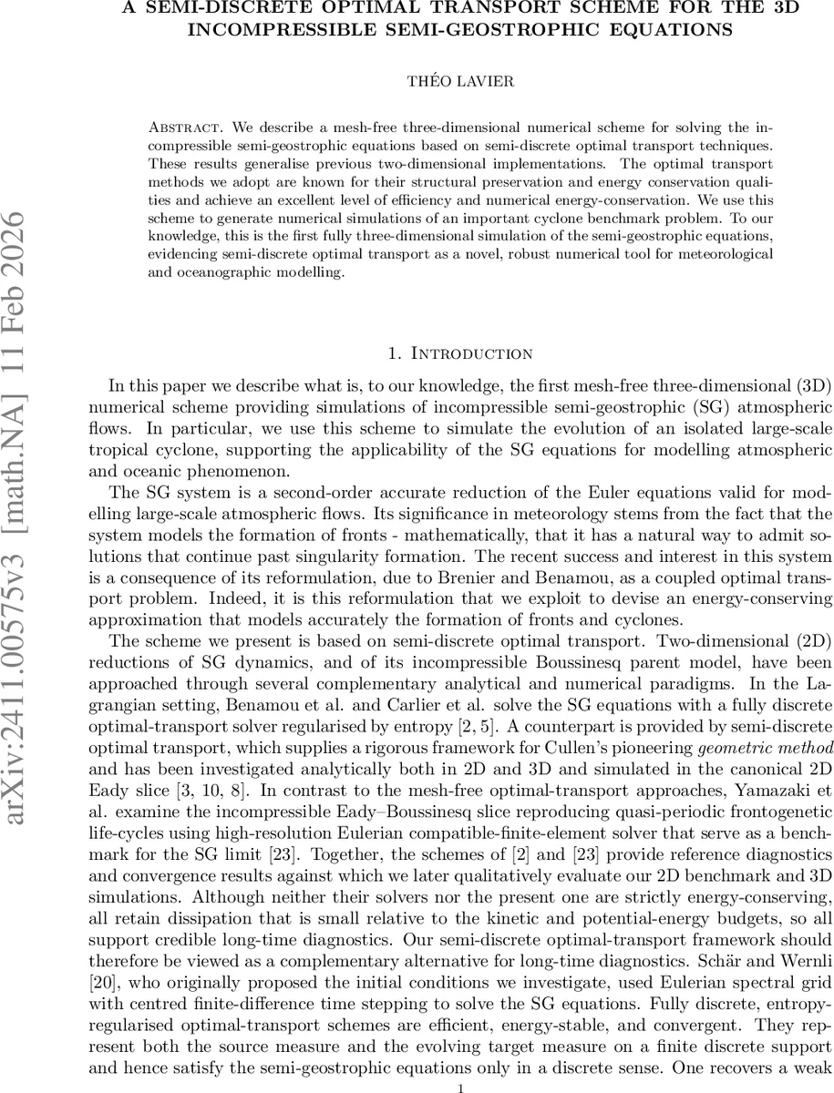 A Semi-Discrete Optimal Transport Scheme for the 3D Incompressible Semi-Geostrophic Equations