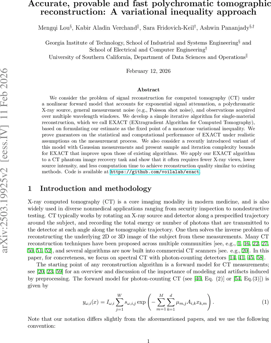 Accurate, provable and fast polychromatic tomographic reconstruction: A variational inequality approach