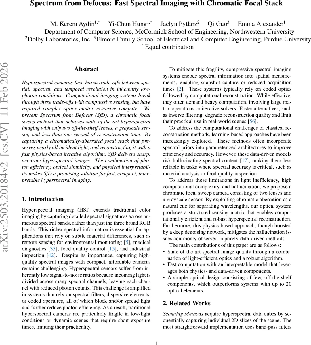 Spectrum from Defocus: Fast Spectral Imaging with Chromatic Focal Stack