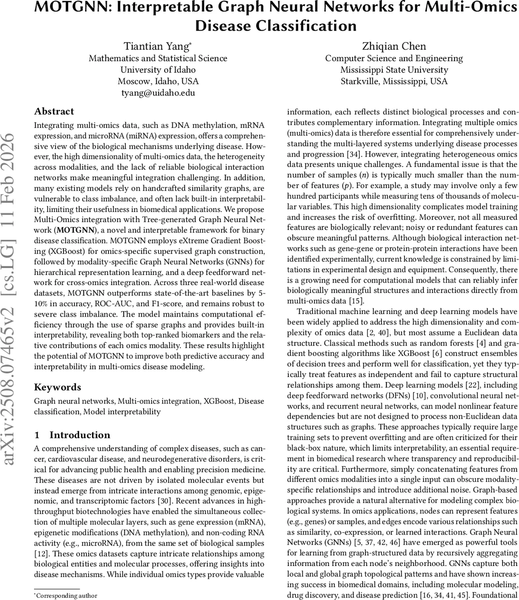 MOTGNN: Interpretable Graph Neural Networks for Multi-Omics Disease Classification