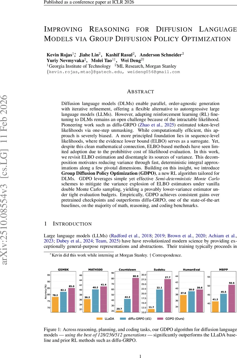 Improving Reasoning for Diffusion Language Models via Group Diffusion Policy Optimization