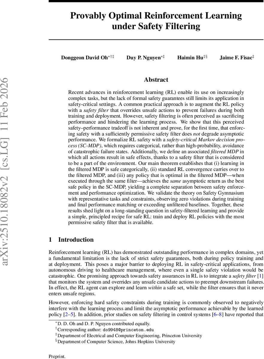 Provably Optimal Reinforcement Learning under Safety Filtering