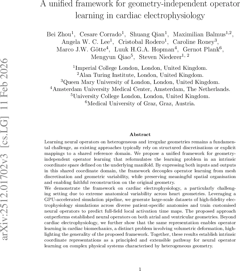 A unified framework for geometry-independent operator learning in cardiac electrophysiology simulations