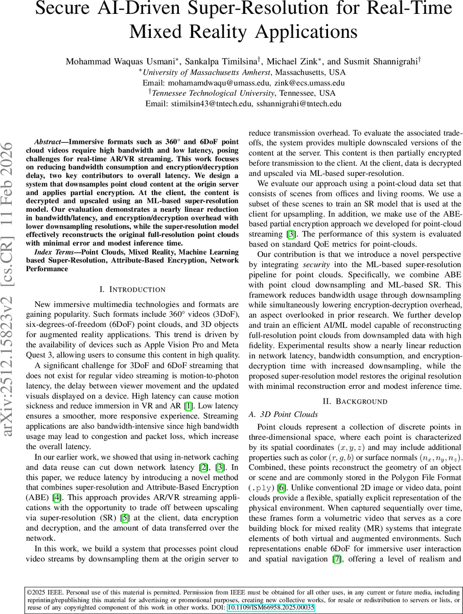 Secure AI-Driven Super-Resolution for Real-Time Mixed Reality Applications