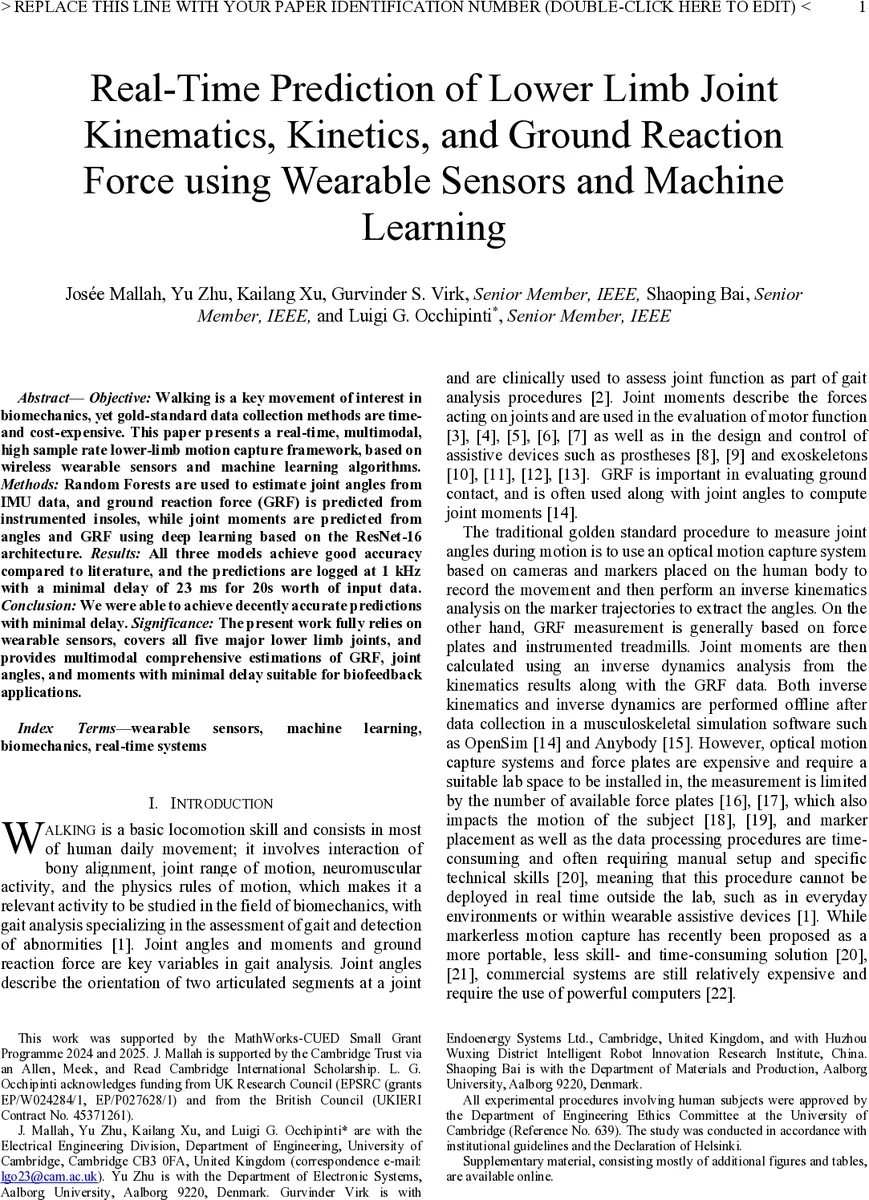 Real-Time Prediction of Lower Limb Joint Kinematics, Kinetics, and Ground Reaction Force using Wearable Sensors and Machine Learning