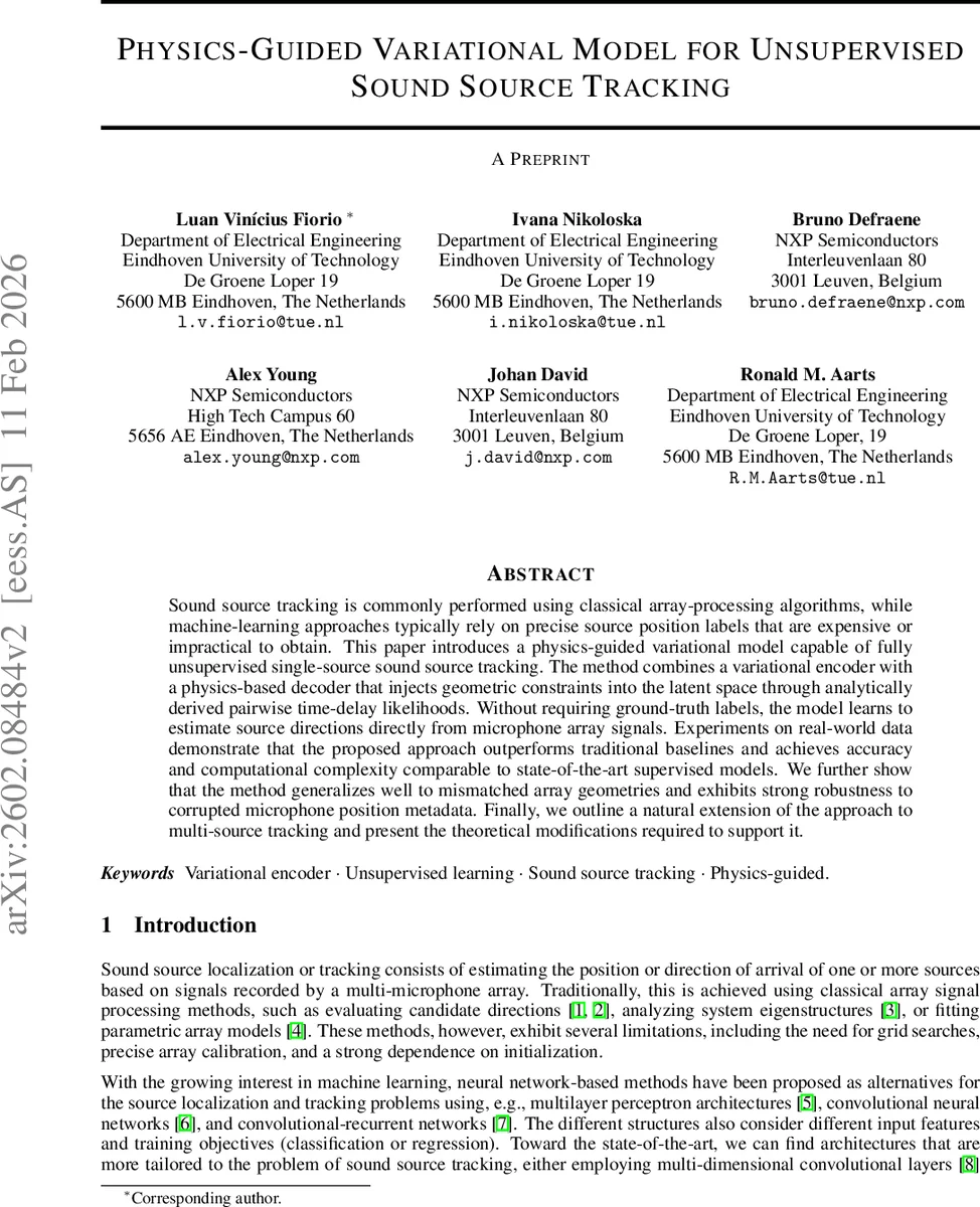 Physics-Guided Variational Model for Unsupervised Sound Source Tracking