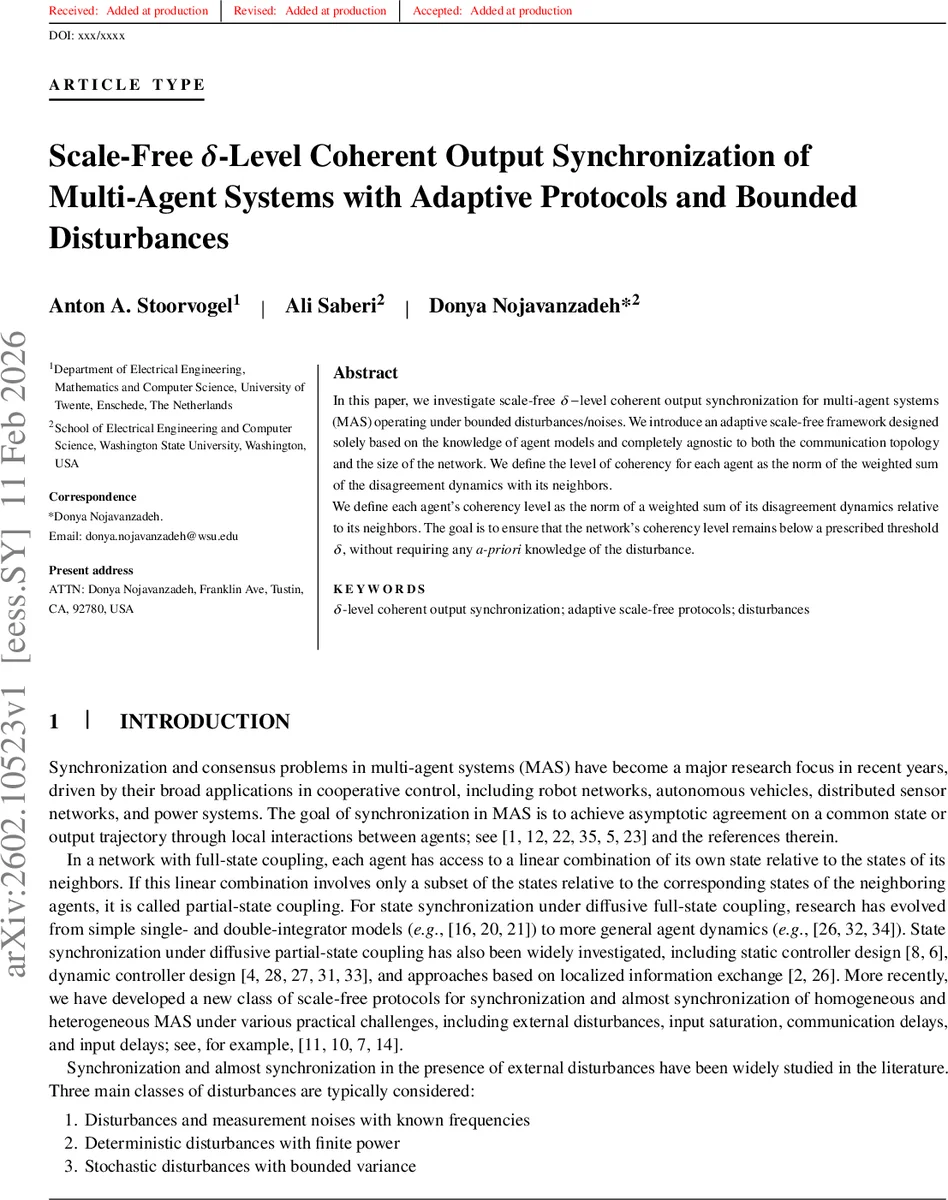 Scale-Free delta-Level Coherent Output Synchronization of Multi-Agent Systems with Adaptive Protocols and Bounded Disturbances