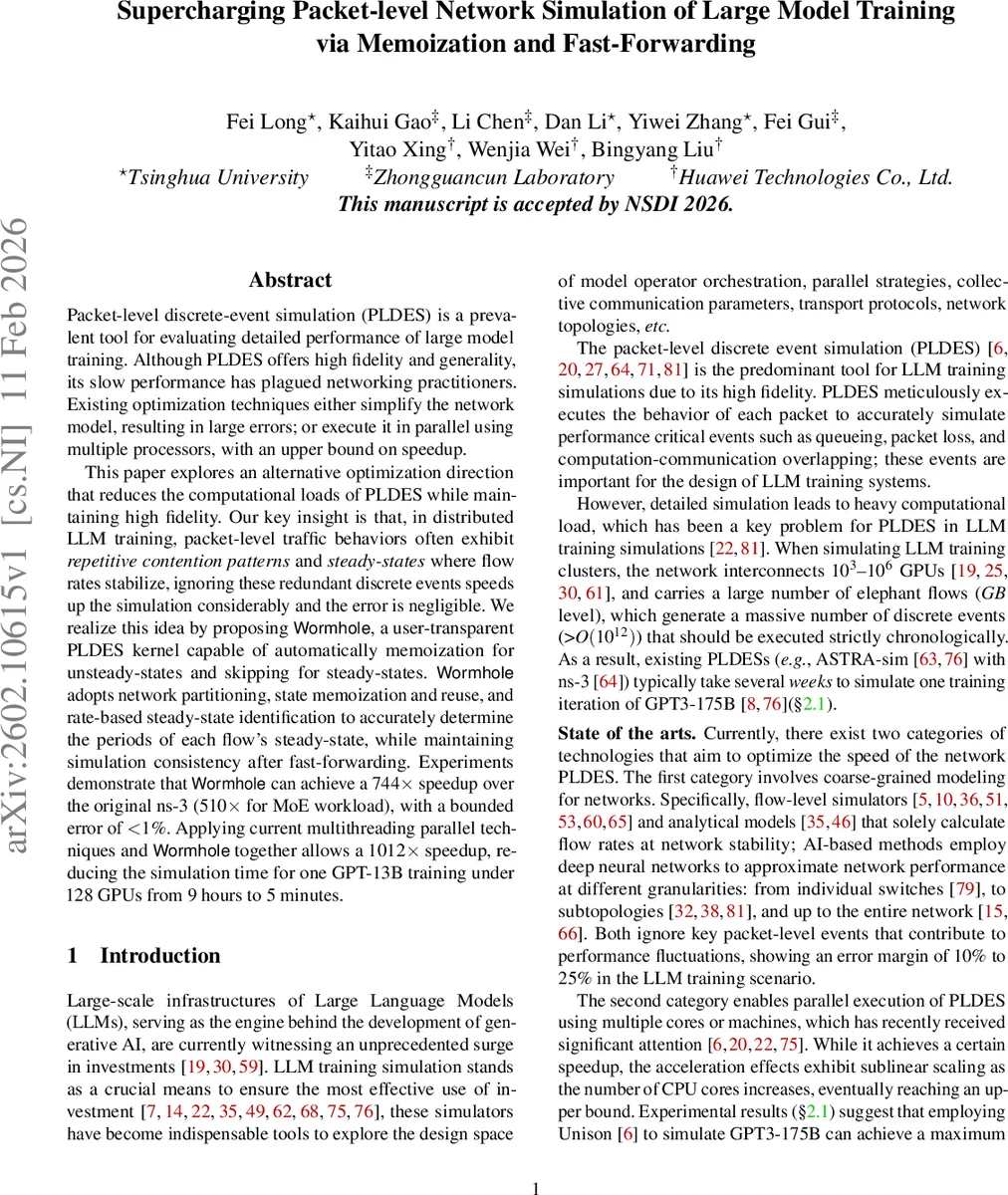 Supercharging Packet-level Network Simulation of Large Model Training via Memoization and Fast-Forwarding