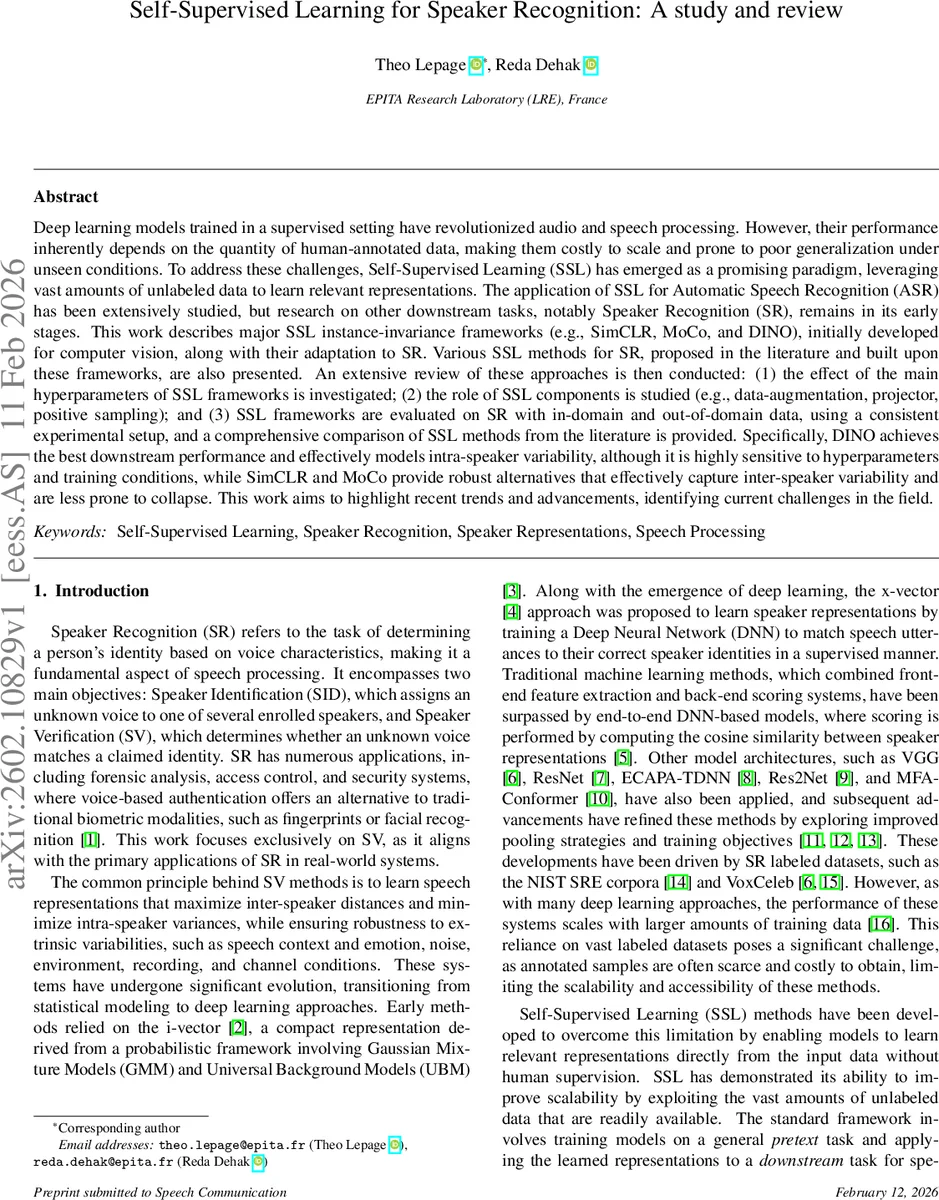 Self-Supervised Learning for Speaker Recognition: A study and review