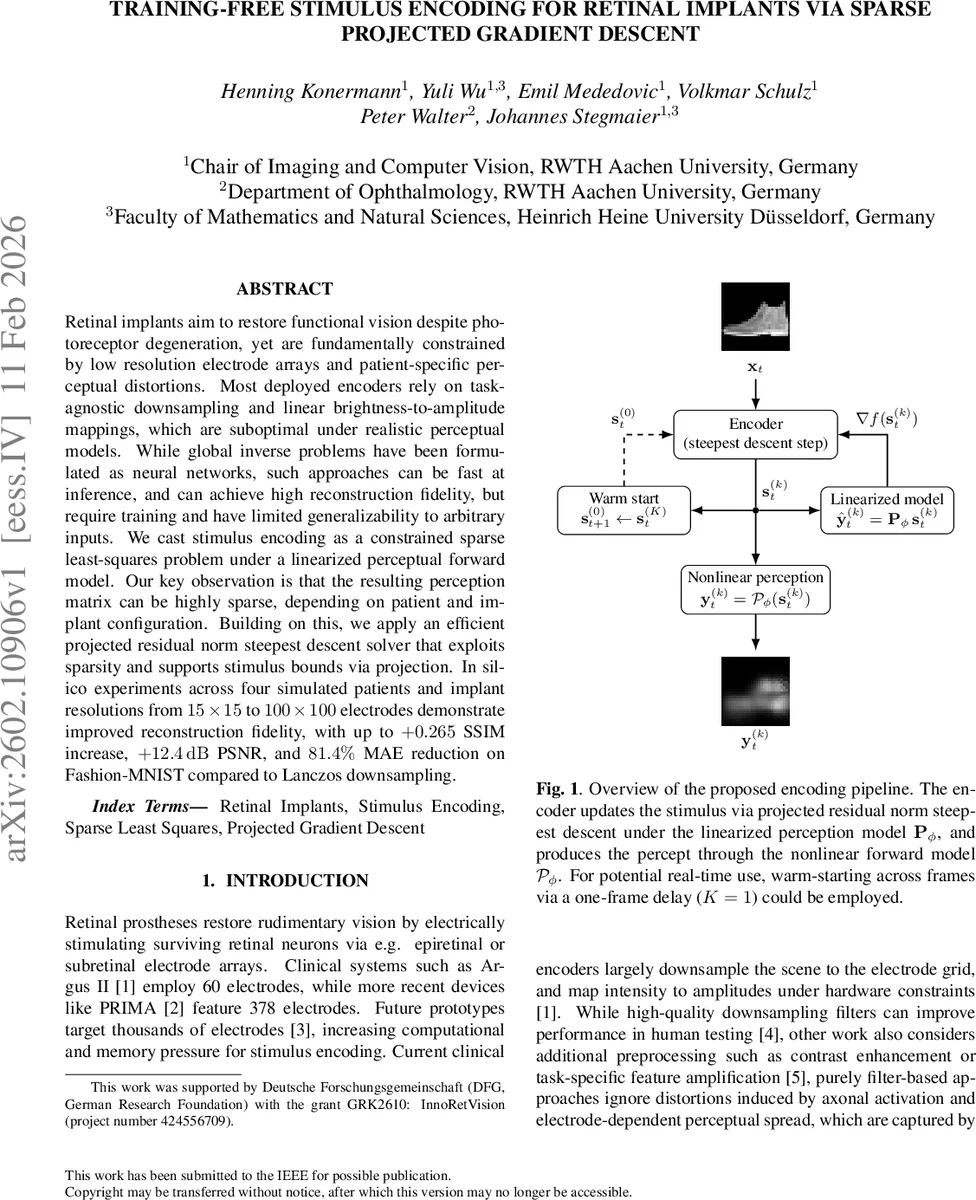 Training-Free Stimulus Encoding for Retinal Implants via Sparse Projected Gradient Descent