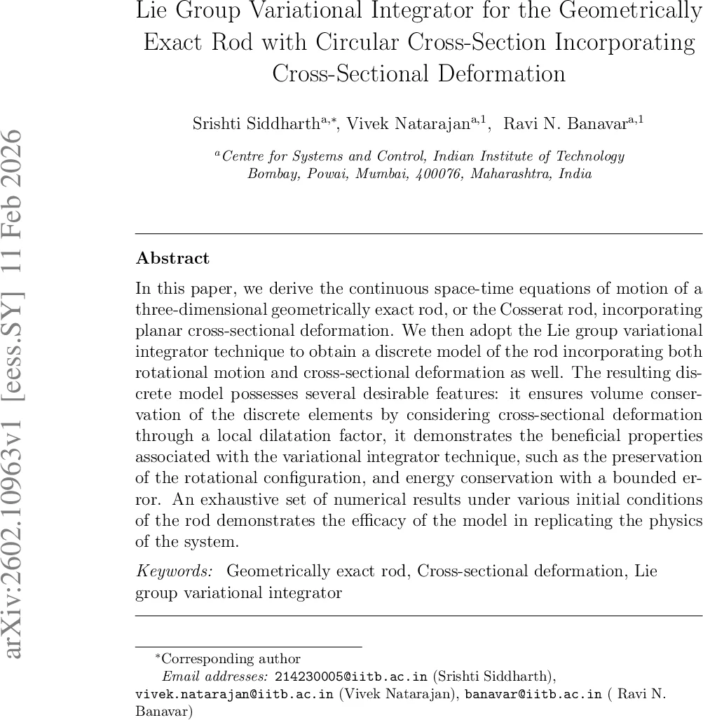 Lie Group Variational Integrator for the Geometrically Exact Rod with Circular Cross-Section Incorporating Cross-Sectional Deformation