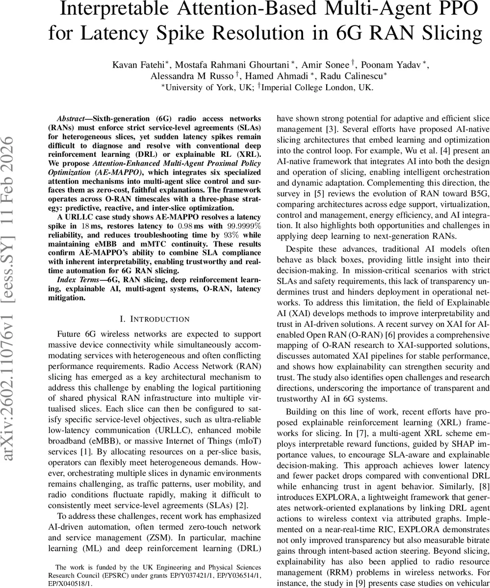 Interpretable Attention-Based Multi-Agent PPO for Latency Spike Resolution in 6G RAN Slicing
