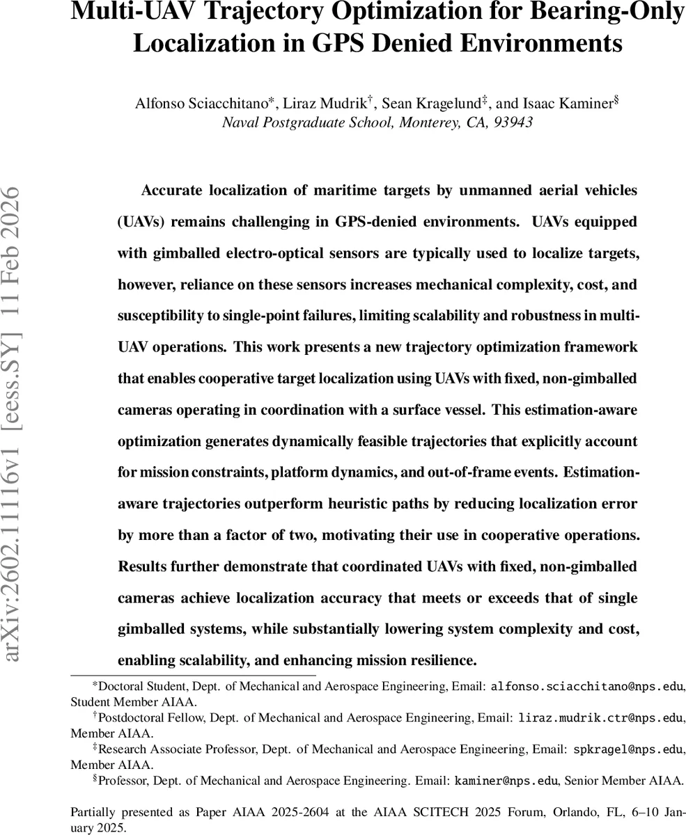 Multi-UAV Trajectory Optimization for Bearing-Only Localization in GPS Denied Environments