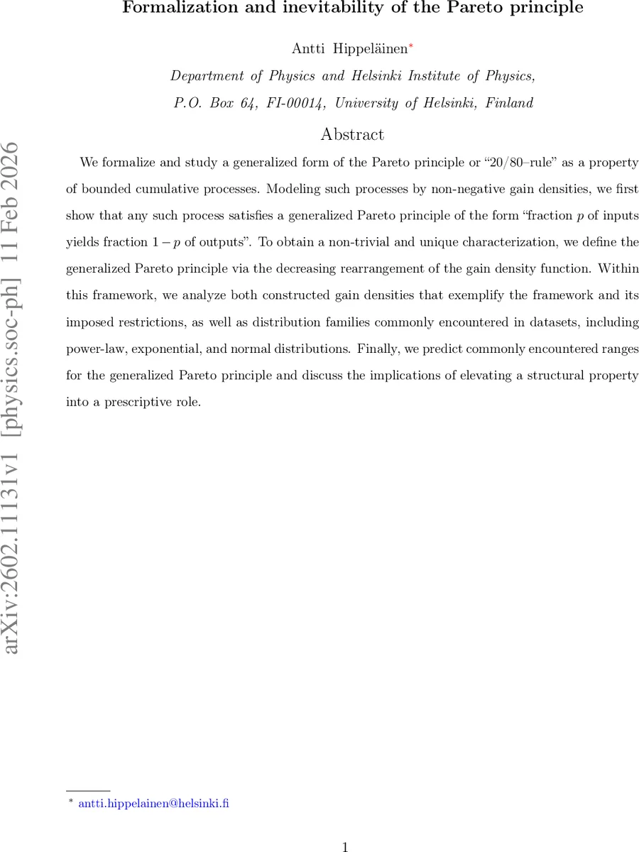 Formalization and inevitability of the Pareto principle