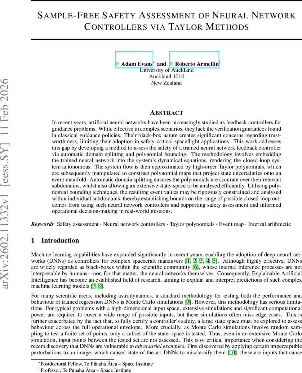 Sample-Free Safety Assessment of Neural Network Controllers via Taylor Methods