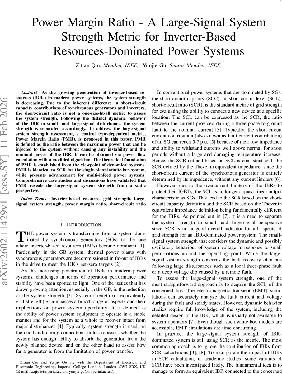 Power Margin Ratio -- A Large-Signal System Strength Metric for Inverter-Based Resources-Dominated Power Systems