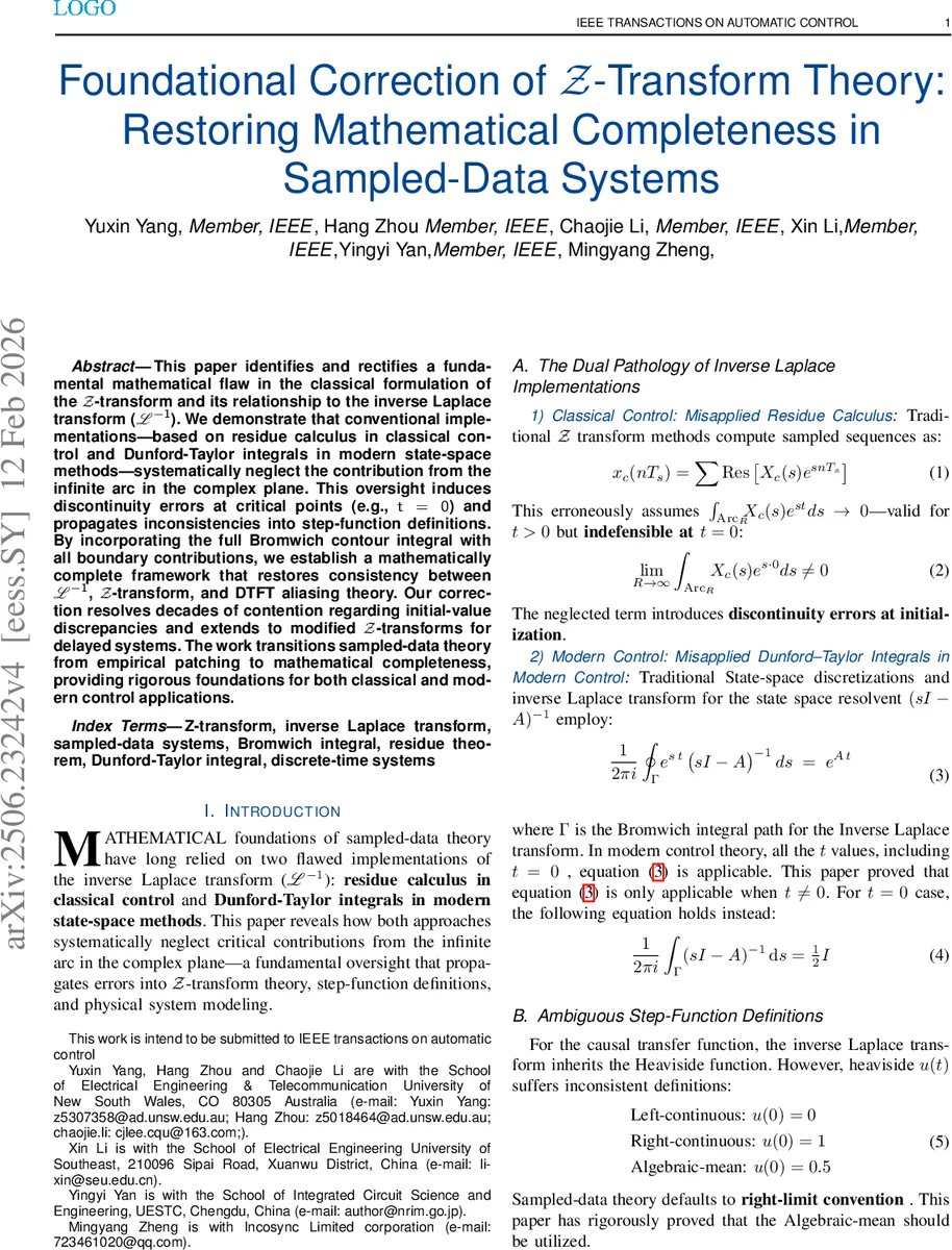 Foundational Correction of Z-Transform Theory: Restoring Mathematical Completeness in Sampled-Data Systems