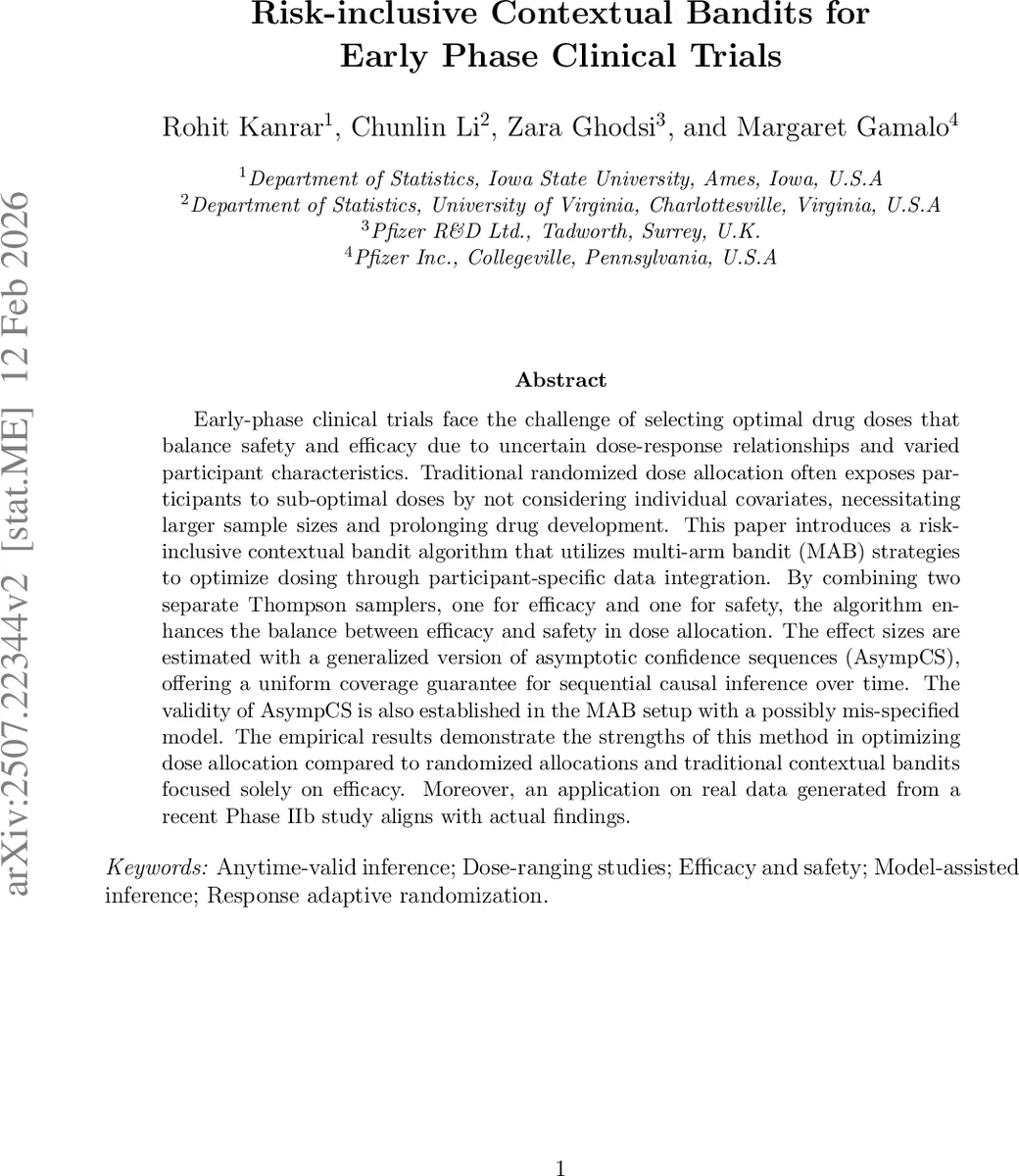 Risk-inclusive Contextual Bandits for Early Phase Clinical Trials