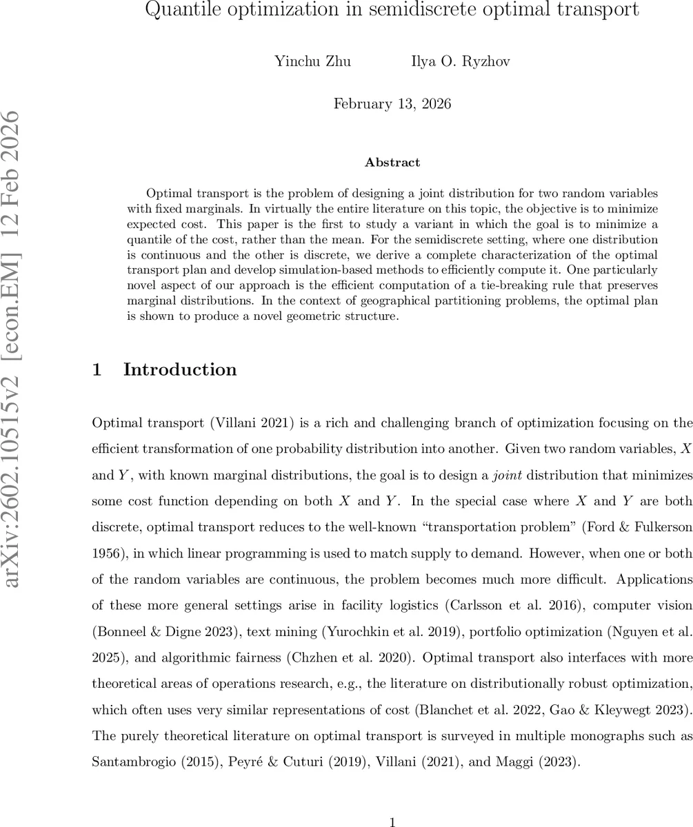 Quantile optimization in semidiscrete optimal transport